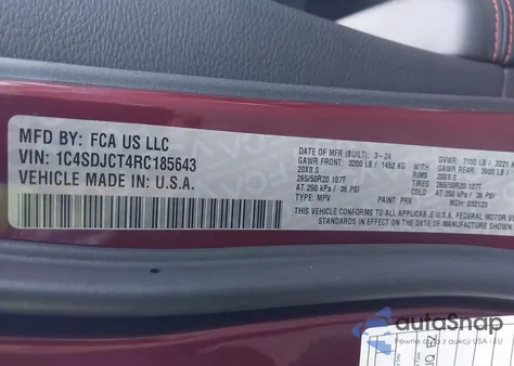 2024 Dodge Durango R/T Plus Awd from USA, damaged, VIN 1C4SDJCT4RC185643